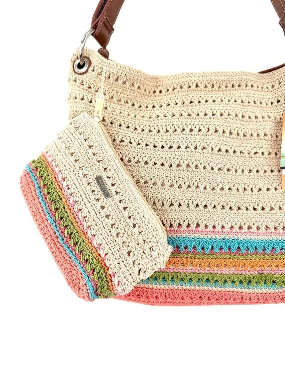NWT ROSETTI CROCHET HOBO BAG PURSE W/ COLORFUL STRIPES & MATCHING POUCH
